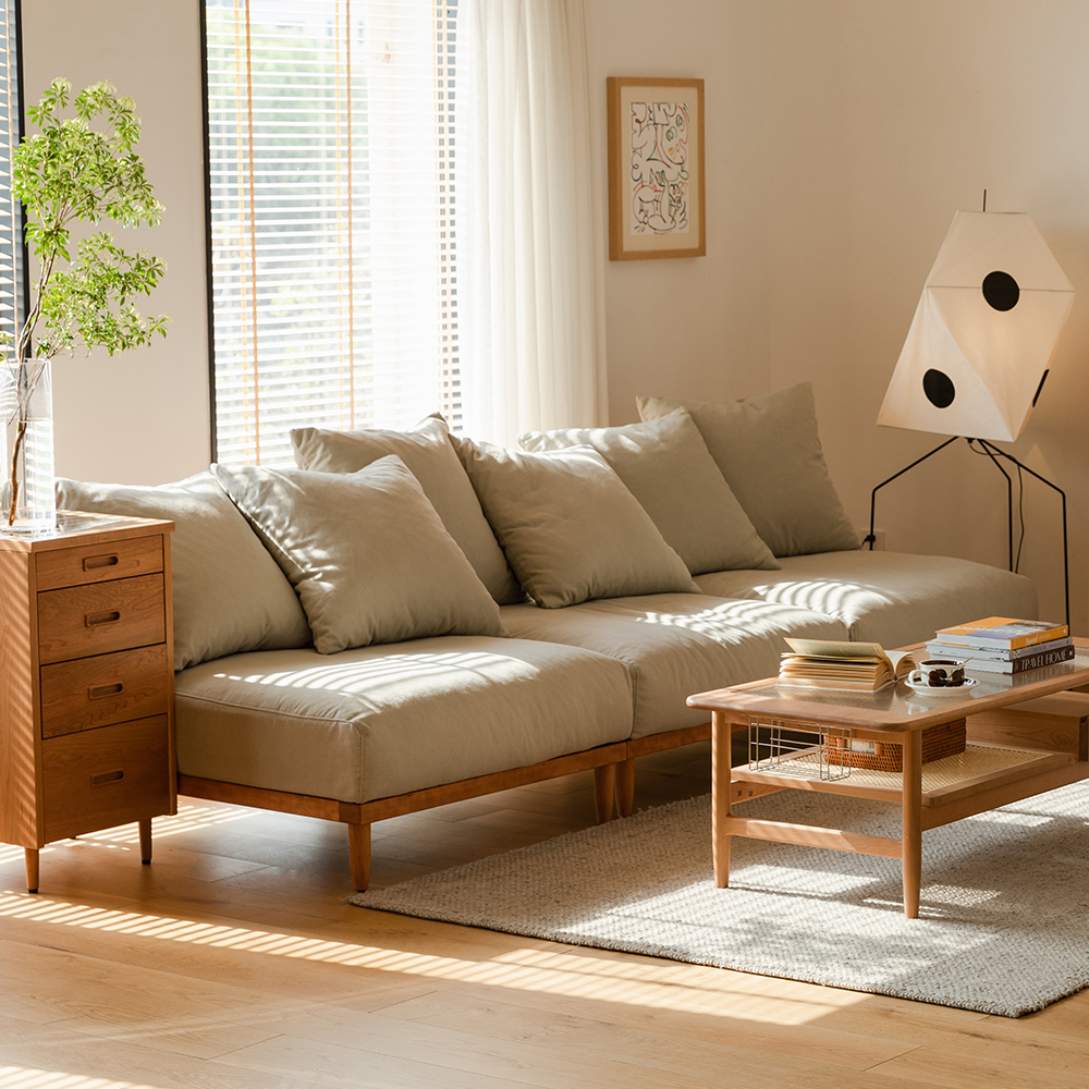 Woody Prime Cherry 格子フレームスクエアシステムソファ【カスタマイズ可】