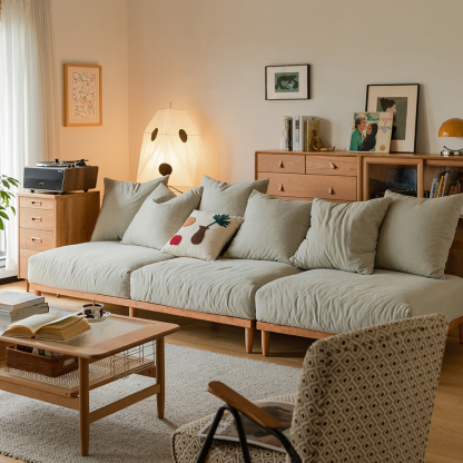 Woody Prime Cherry 格子フレームスクエアシステムソファ【カスタマイズ可】