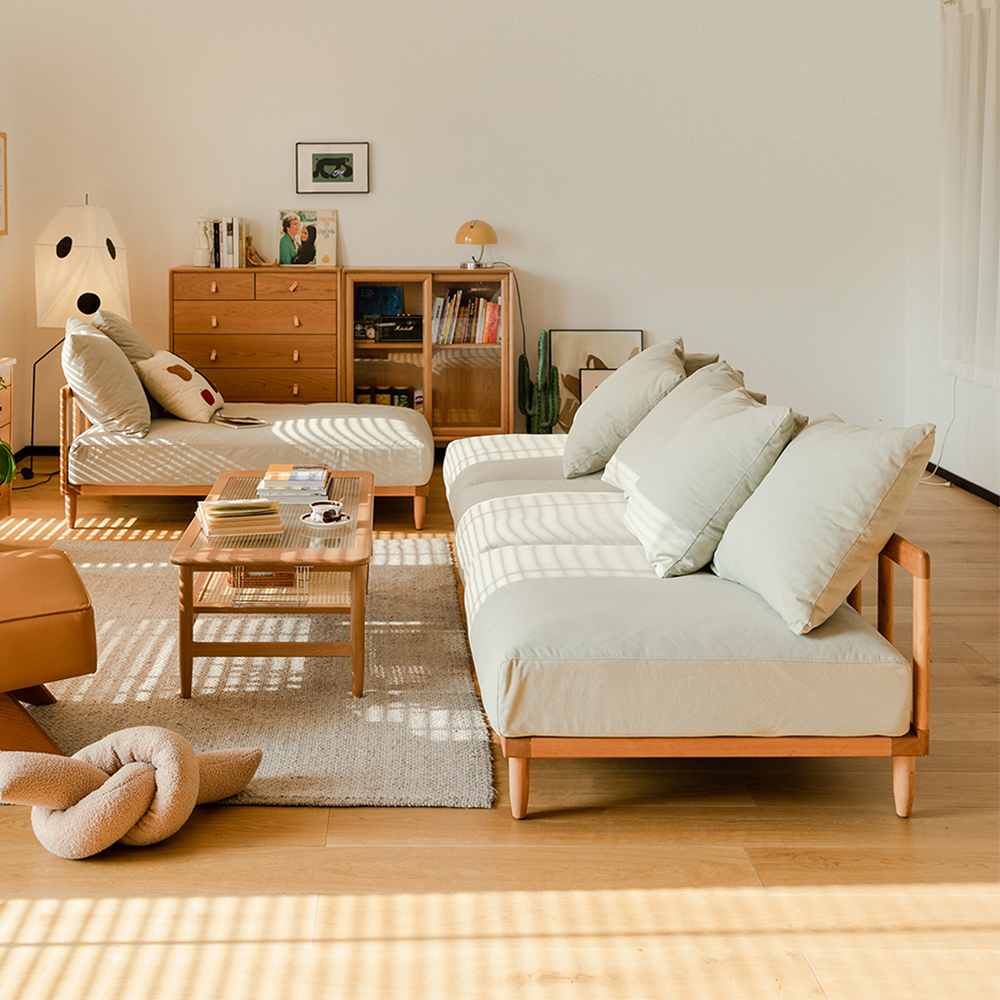 Woody Prime Cherry スラットバックソファ｜洗える生地と4サイズ展開