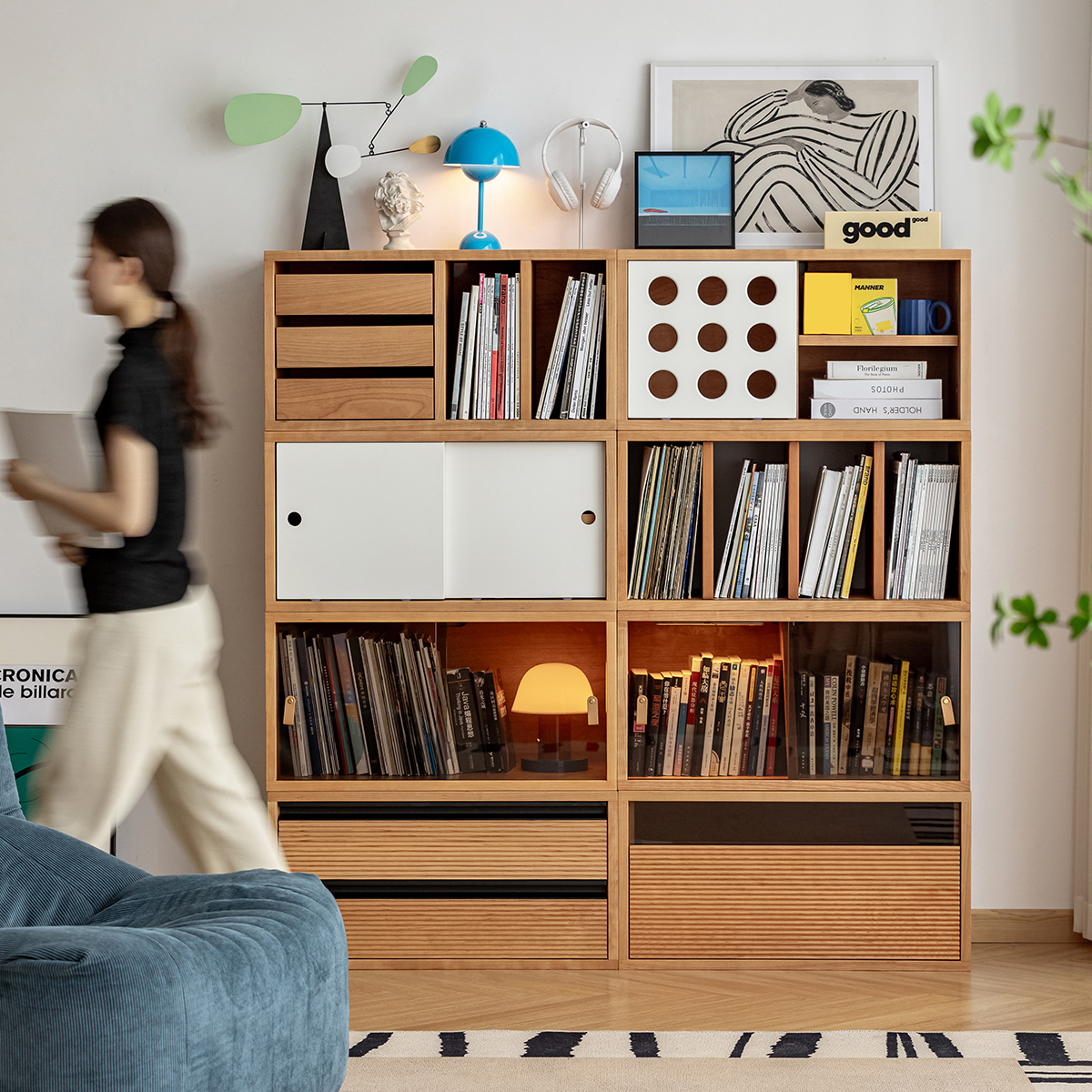 Woody Prime Cherry 組み合わせ木製収納ボックス