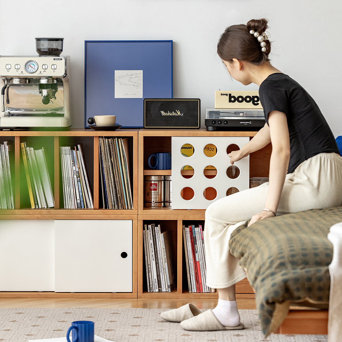 Woody Prime Cherry 組み合わせ木製収納ボックス