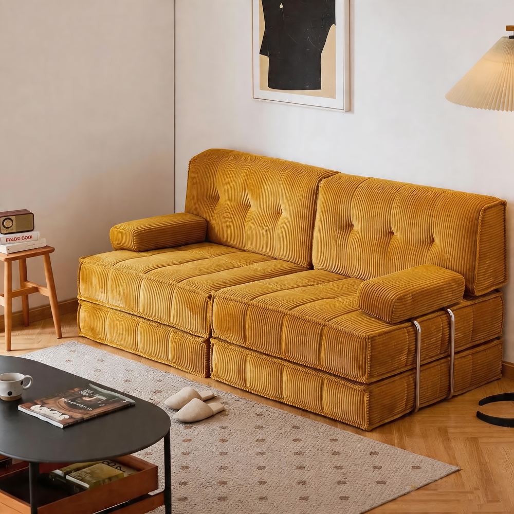 耐摩耗性コーデュロイ生地レトロ調ユニットソファ
