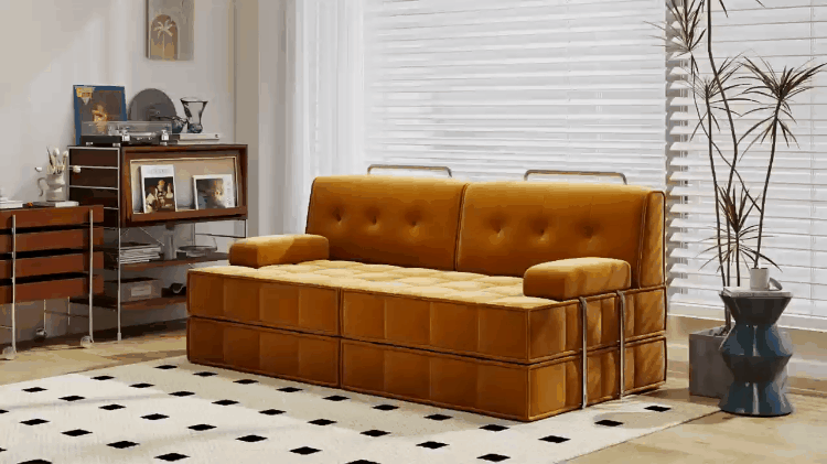 耐摩耗性コーデュロイ生地レトロ調ユニットソファ