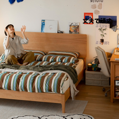 Woody Prime Cherry ナチュラルモダンハイヘッドボード木製ベッド