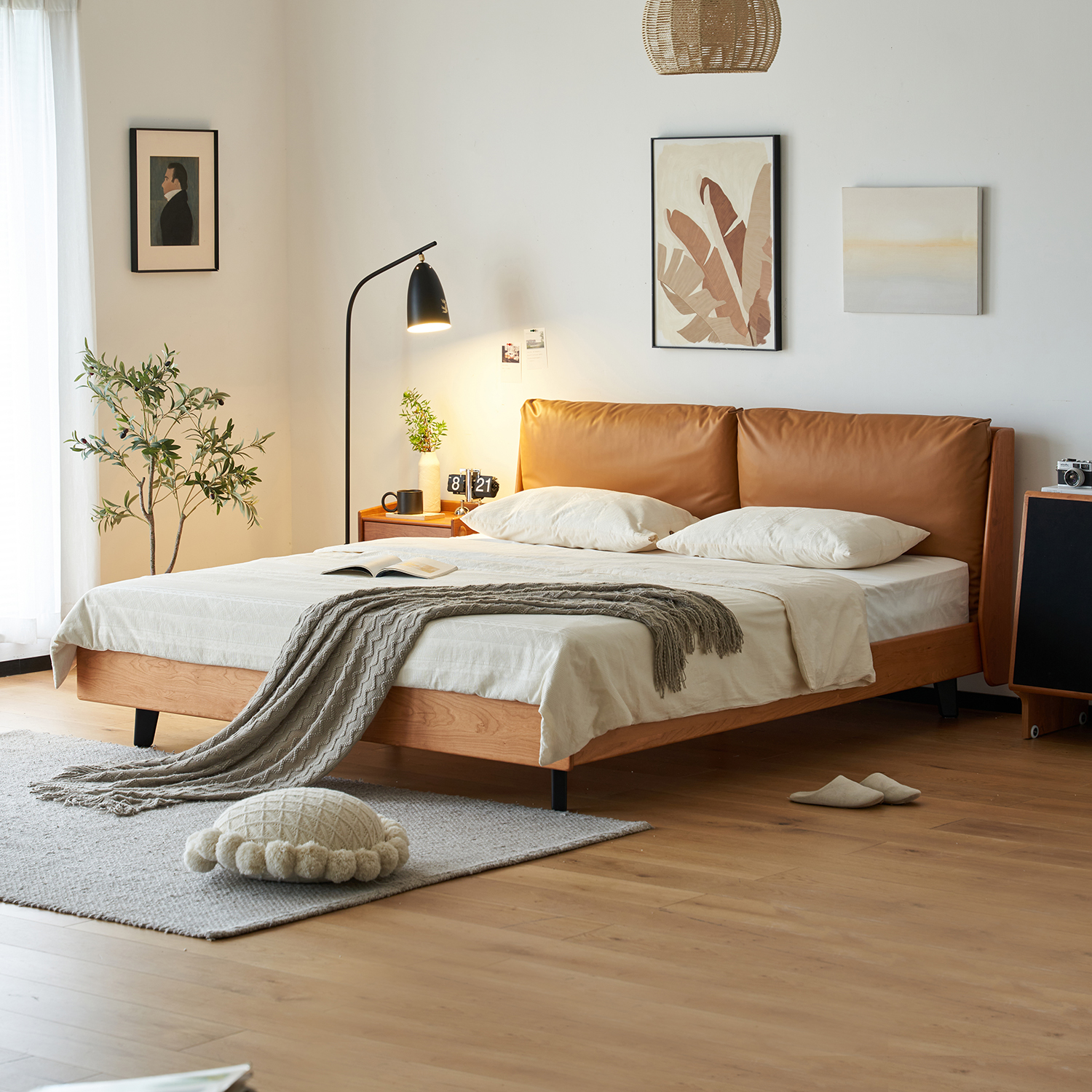 Woody Prime Cherry クッションパッド付木製ベッド