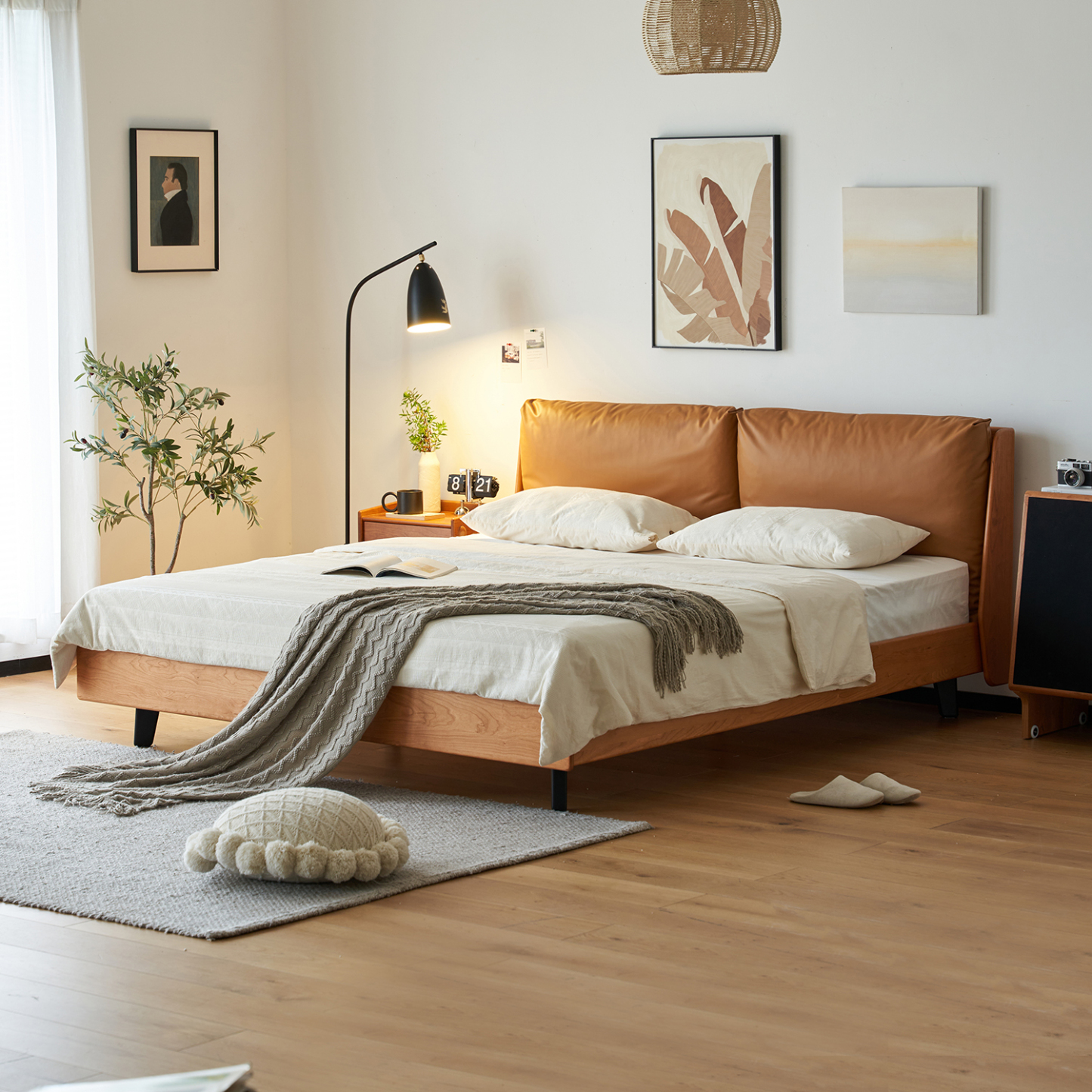 Woody Prime Cherry クッションパッド付木製ベッド