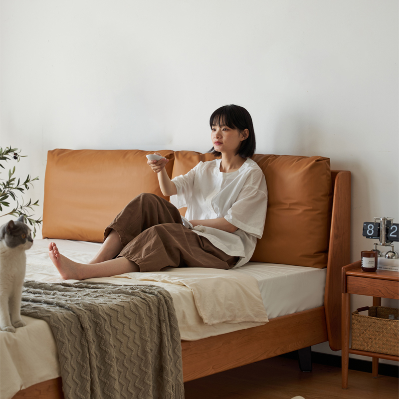 Woody Prime Cherry クッションパッド付木製ベッド