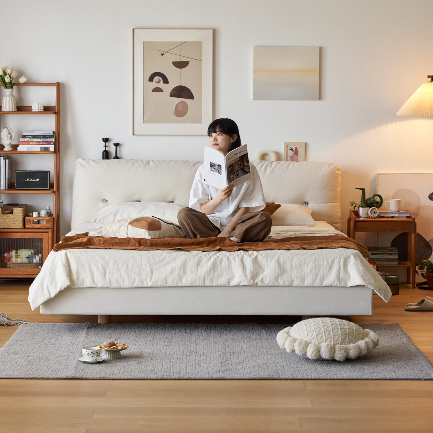 Woody Prime Cherry ふんわりクッション付き木製ベッド