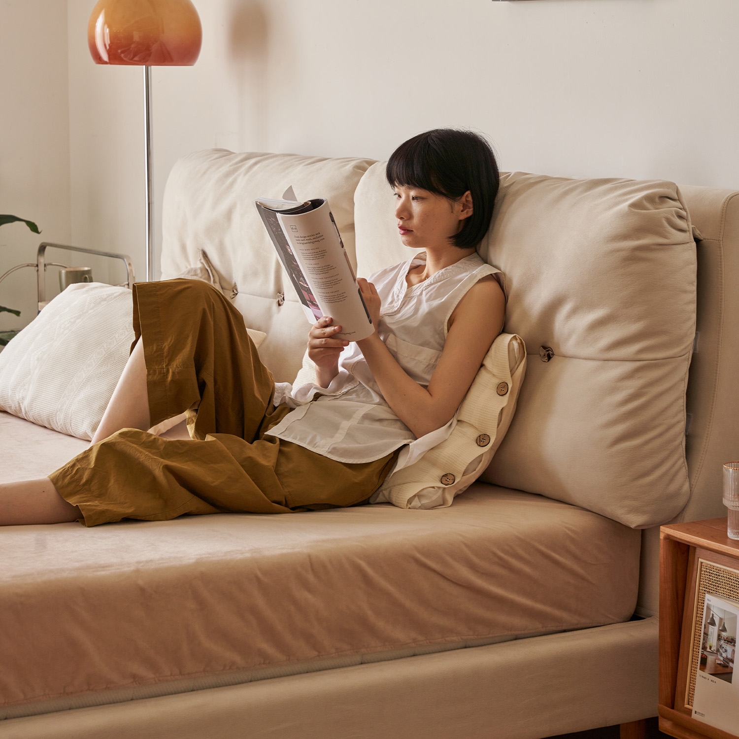 Woody Prime Cherry ふんわりクッション付き木製ベッド