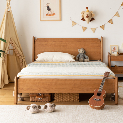 Woody Prime Cherry キッズ用木製シンプルベッド | 安全性とデザイン性