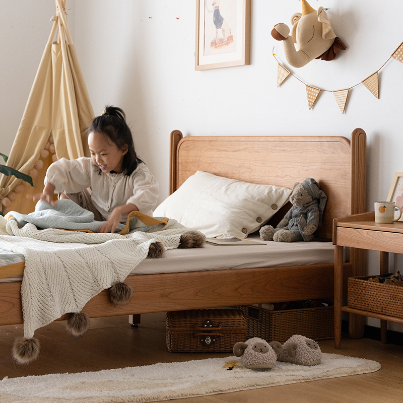 Woody Prime Cherry キッズ用木製シンプルベッド