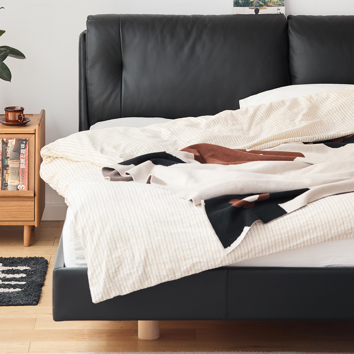 本革ヘッドボードベッド