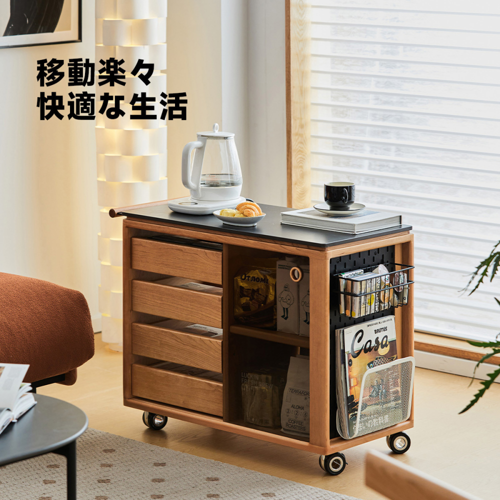 ブラウン木製サイドテーブル 2引き出し mande in italy Woody Prime Cherry キャスター付きサイドテーブル | 高級感と機能性を
