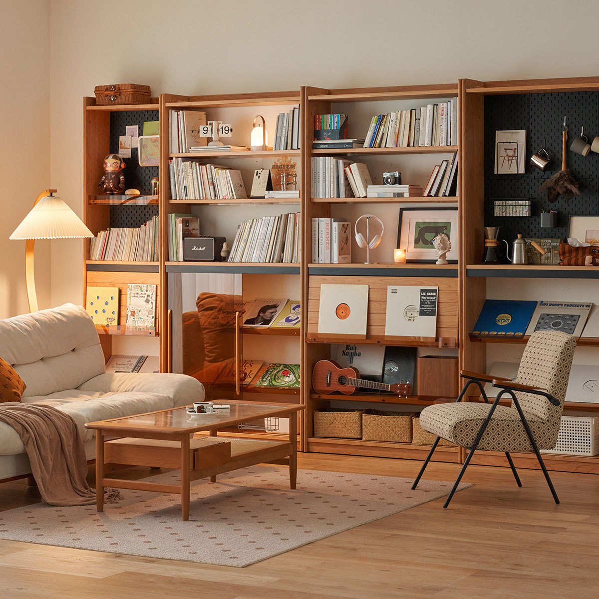 Woody Prime Cherry 多機能木製ブックシェルフ