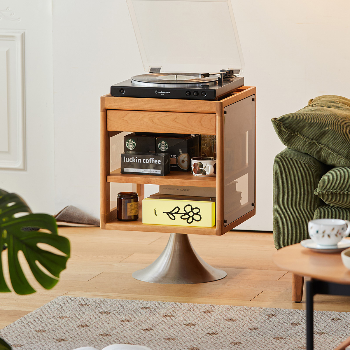 Woody Prime Cherry 回転式サイドキャビネット