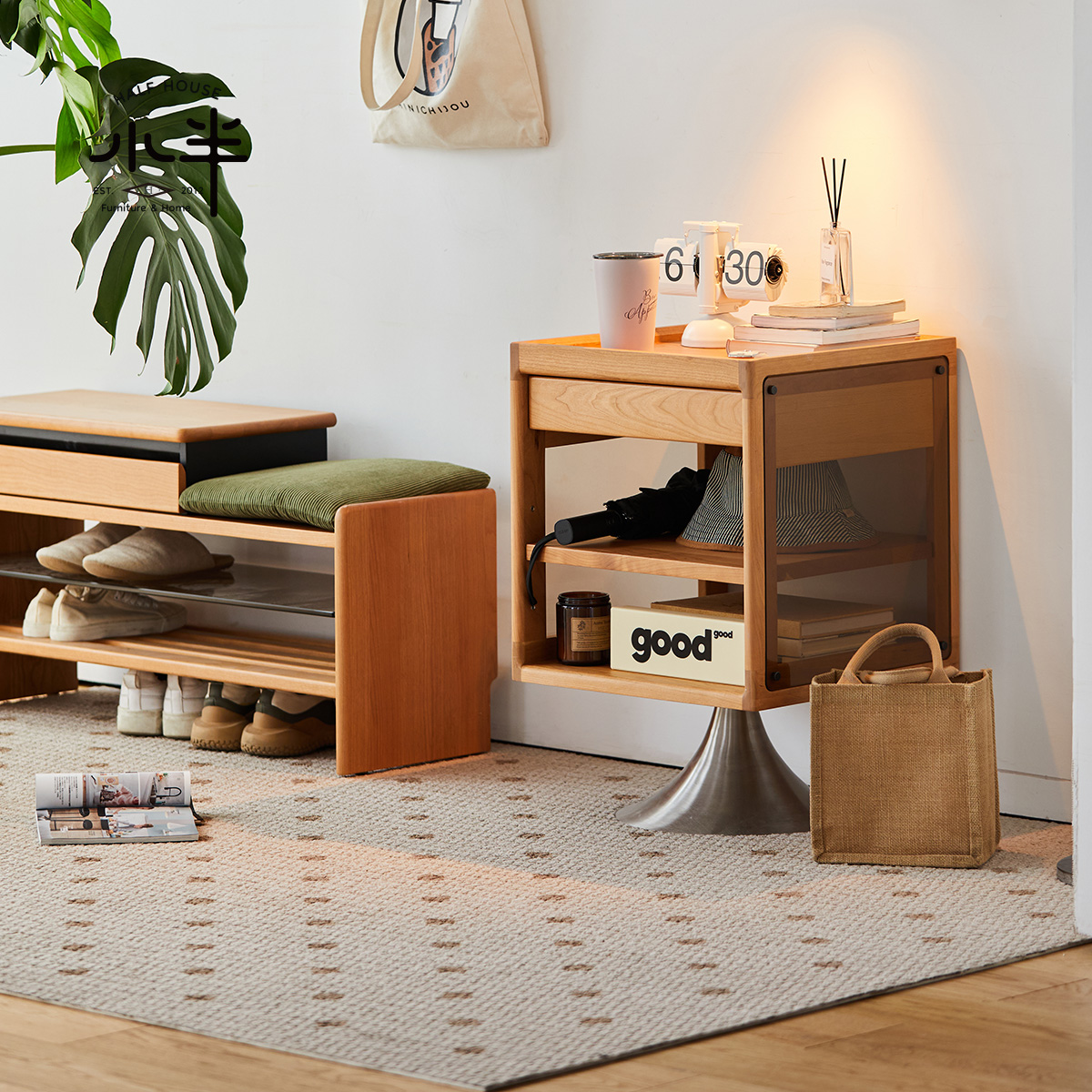 【出品8/22まで】 ブルージュ　木製サイドキャビネット 出品8/22まで】 ブルージュ 木製サイドキャビネット