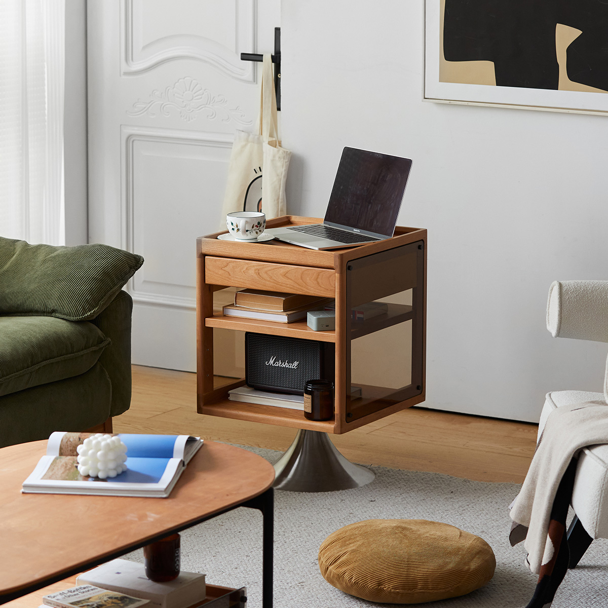 Woody Prime Cherry 回転式サイドキャビネット