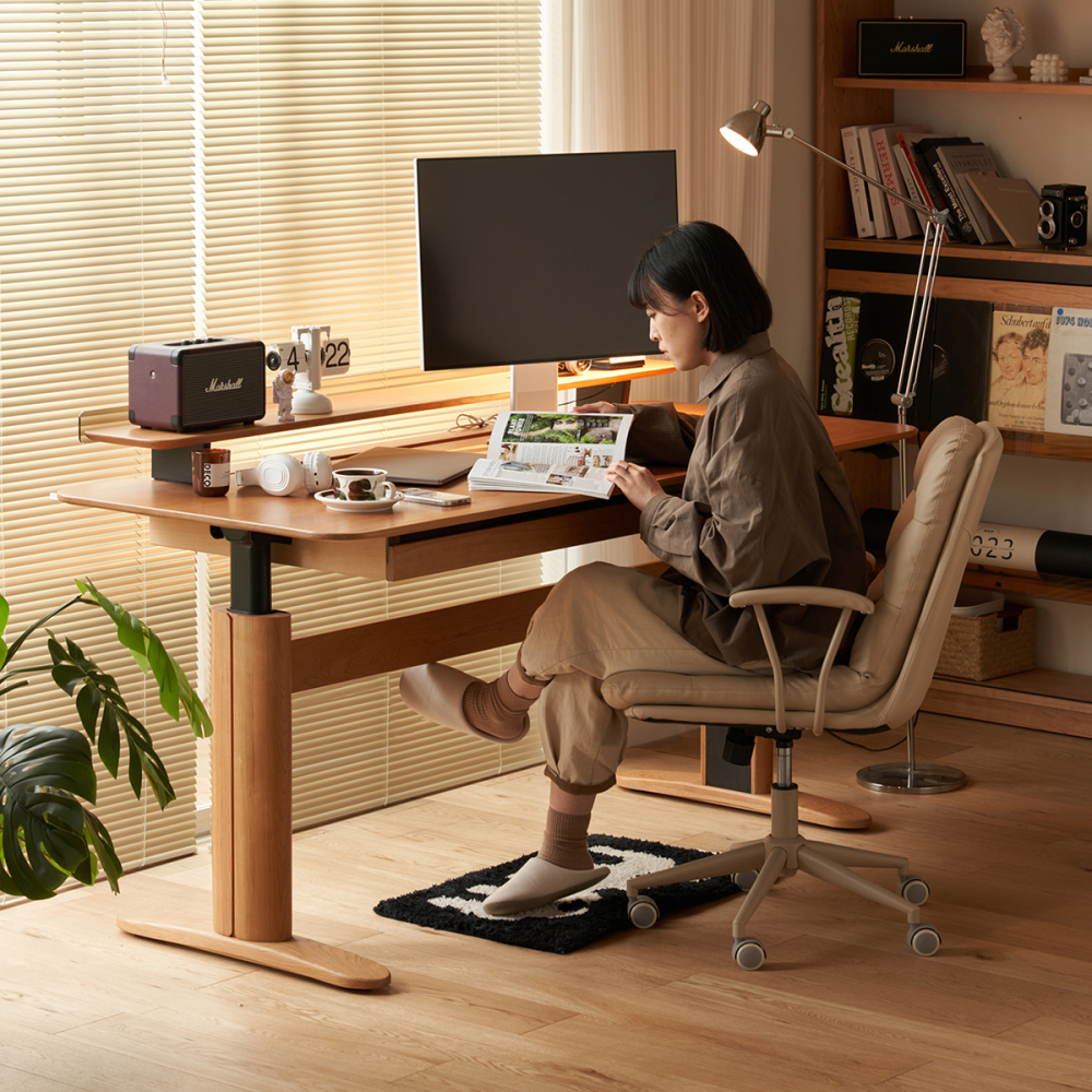 【在庫処分セール】Woody Prime Cherry 電動昇降式ウッドワークデスク【組立サービス付】