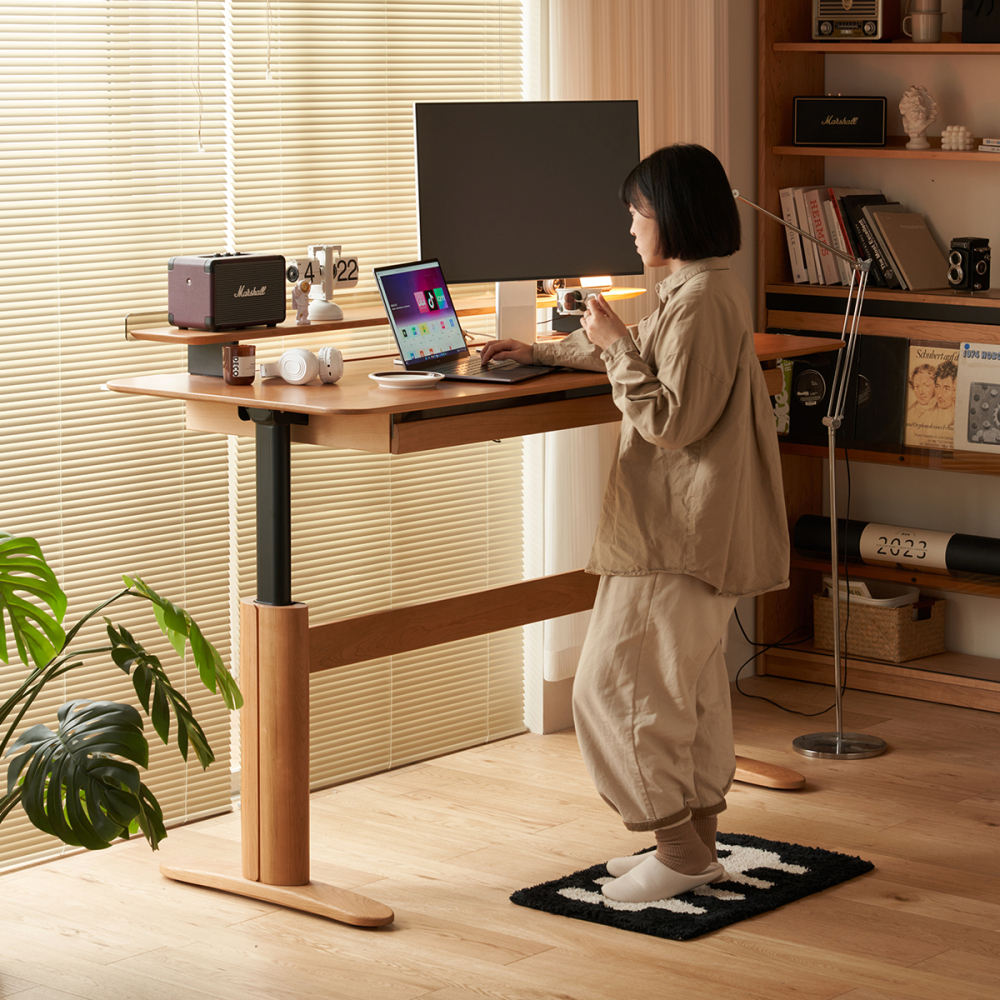 【在庫処分セール】Woody Prime Cherry 電動昇降式ウッドワークデスク【組立サービス付】