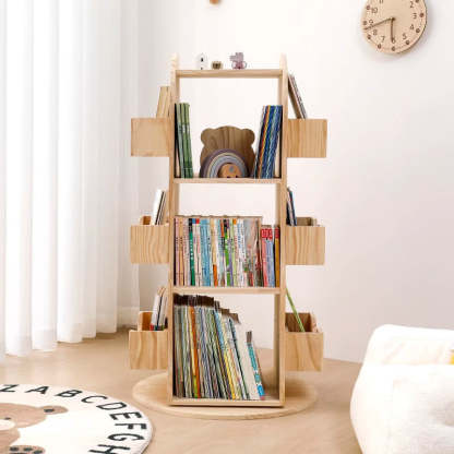 衝立　置物 天然木360度回転式本棚 – CAGUUU