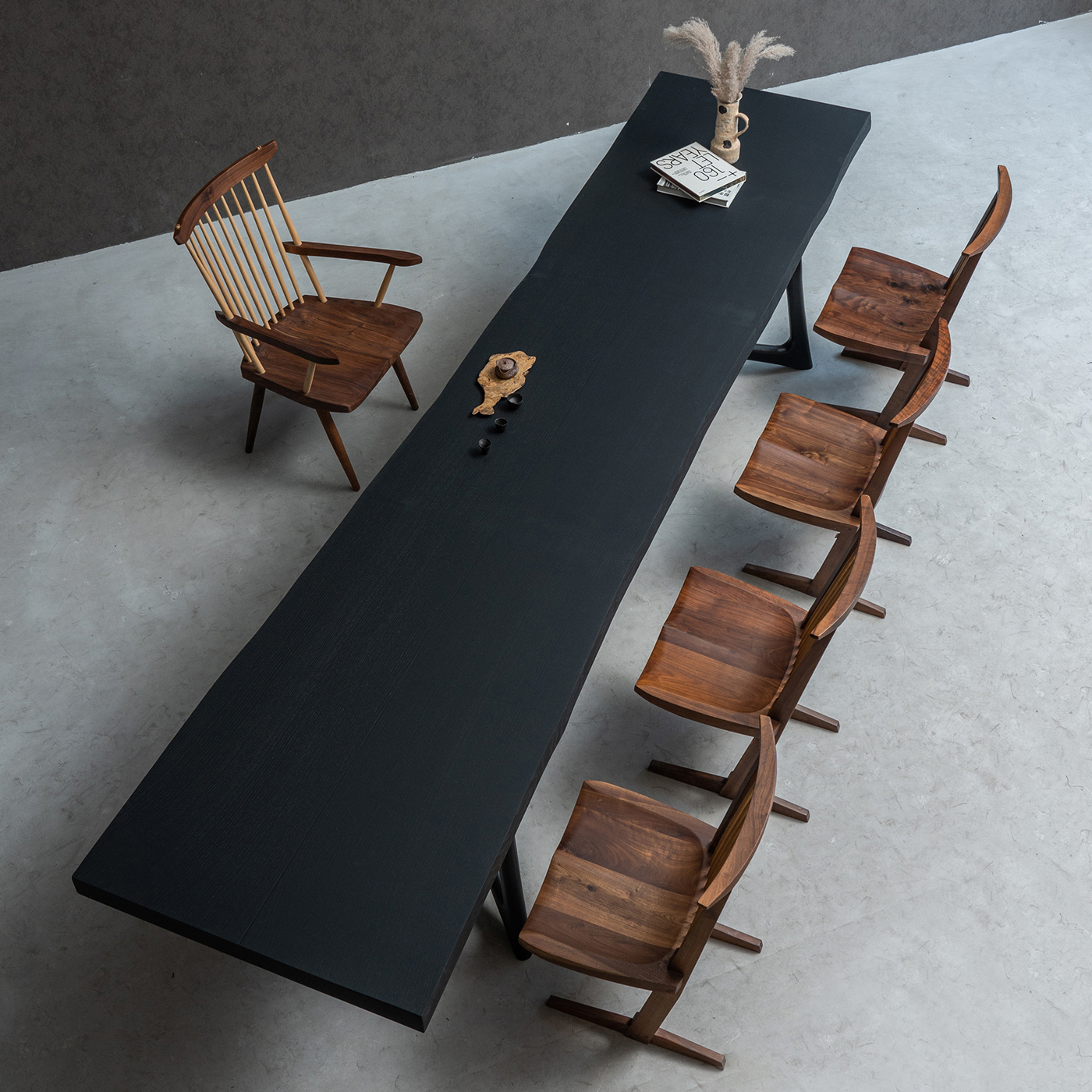 【手付金】Ever Wood ホワイトオーク製ブラックローテーブル天板