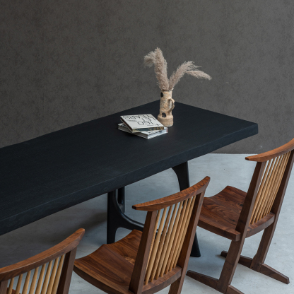 【手付金】Ever Wood ホワイトオーク製ブラックローテーブル天板