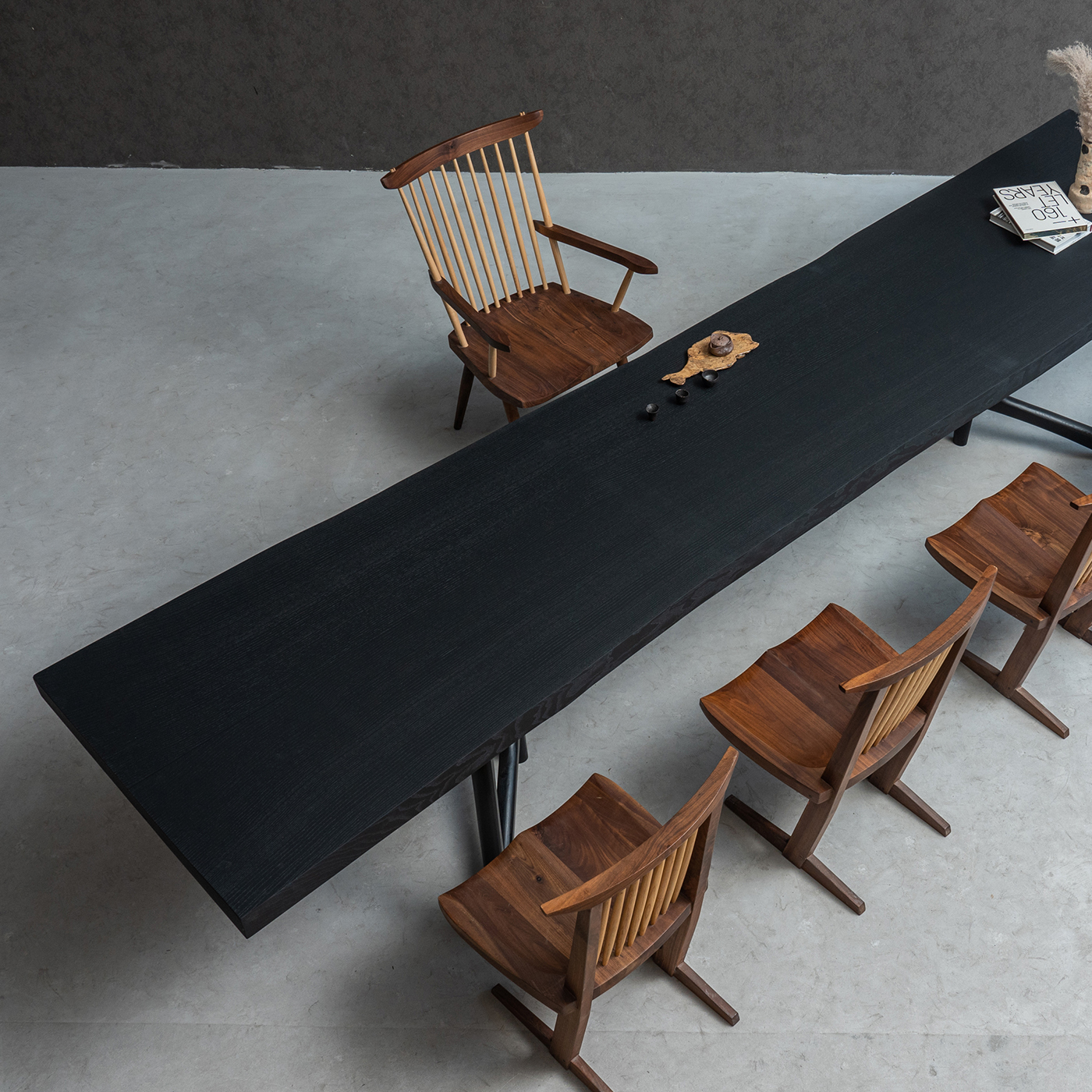 【手付金】Ever Wood ホワイトオーク製ブラックローテーブル天板