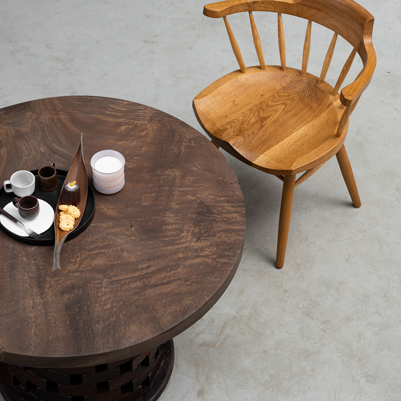 【手付金】Ever Wood 木製ブラックローテーブル天板