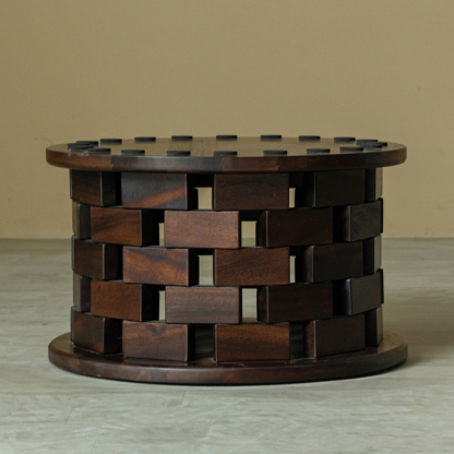 レンガ風木製ローテーブル円形脚