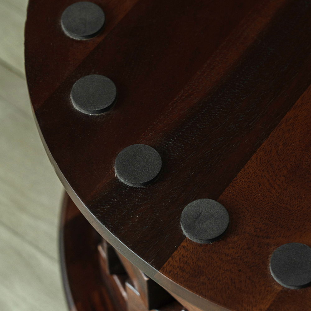 レンガ風木製ローテーブル円形脚