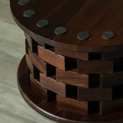 レンガ風木製ローテーブル円形脚