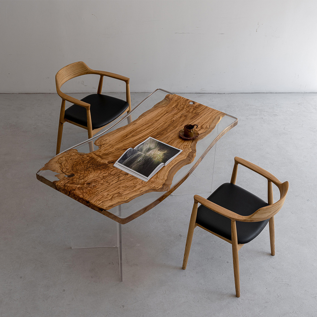 手付金】Ever Wood オリーブウッド製クリアテーブルトップ | 唯一無二
