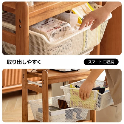 キャスター付き3段式木製ワゴン | 天然木使用 高級感と実用性を
