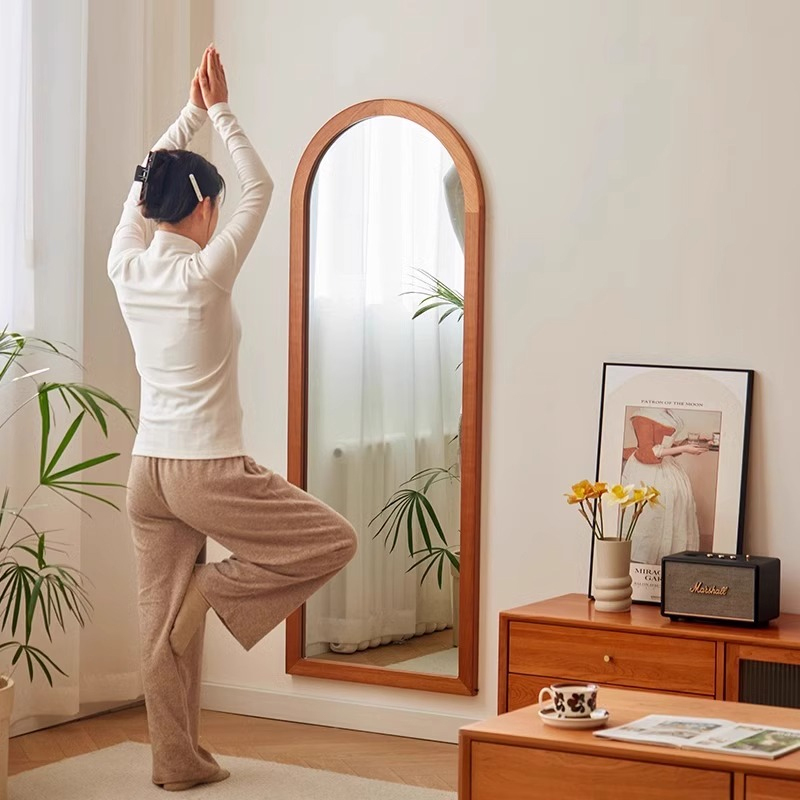 天然木アーチ型全身鏡