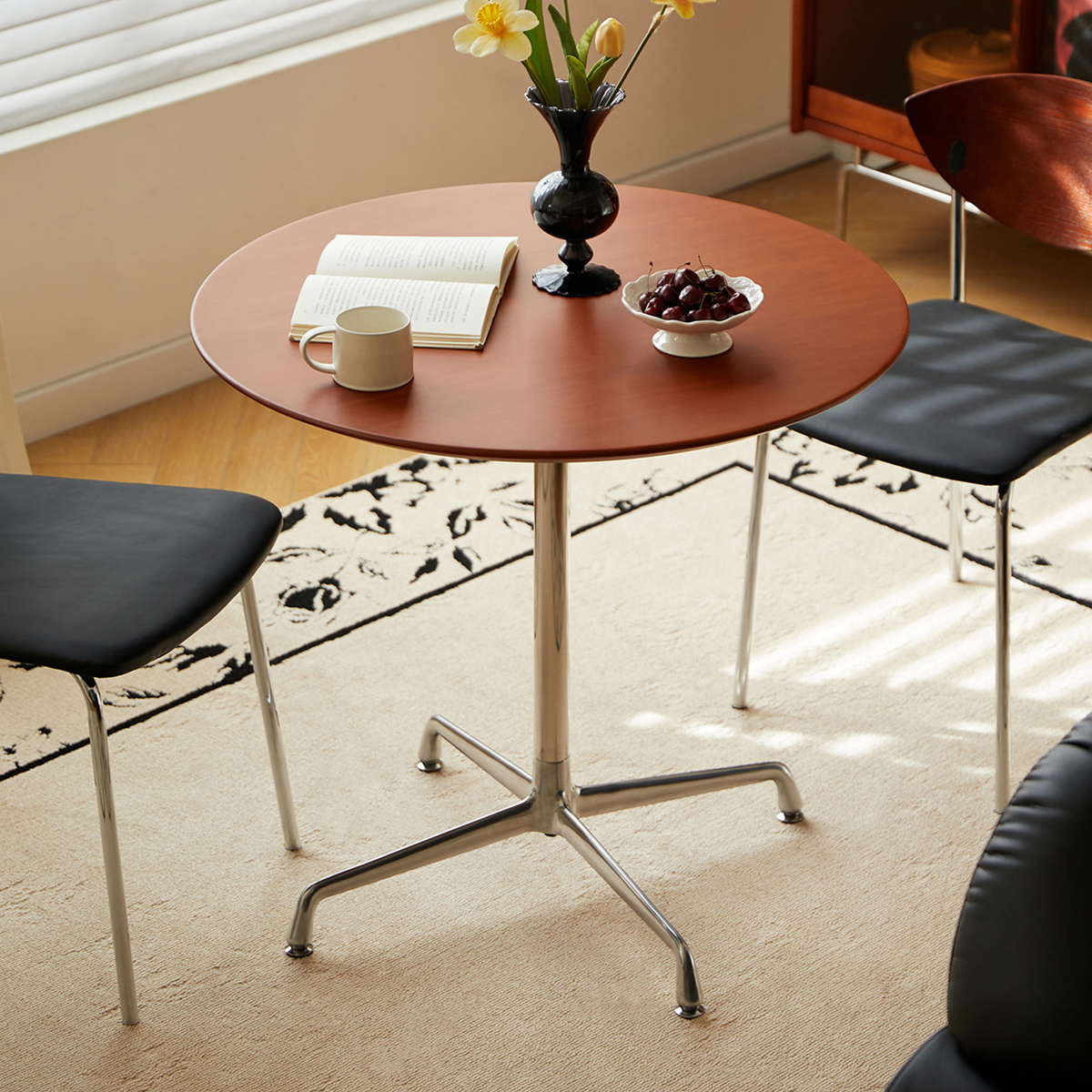 ①天然木製ミニテーブル ツゲ材 木製ミニラウンドダイニングテーブル | ヴィンテージ感と高品質