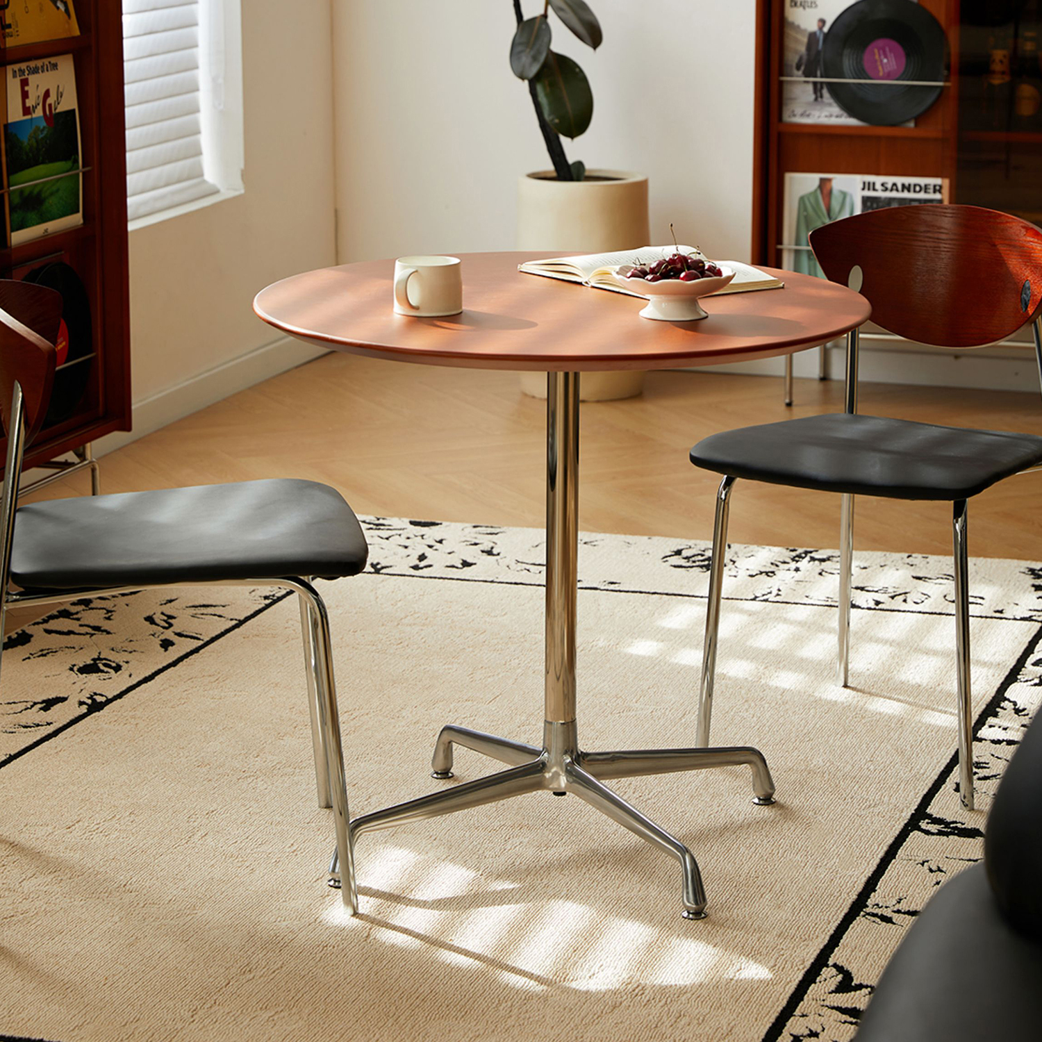 ツゲ材 木製ミニラウンドダイニングテーブル