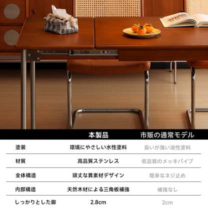 ツゲ材 伸縮式ダイニングテーブル | 機能性とヴィンテージ感を