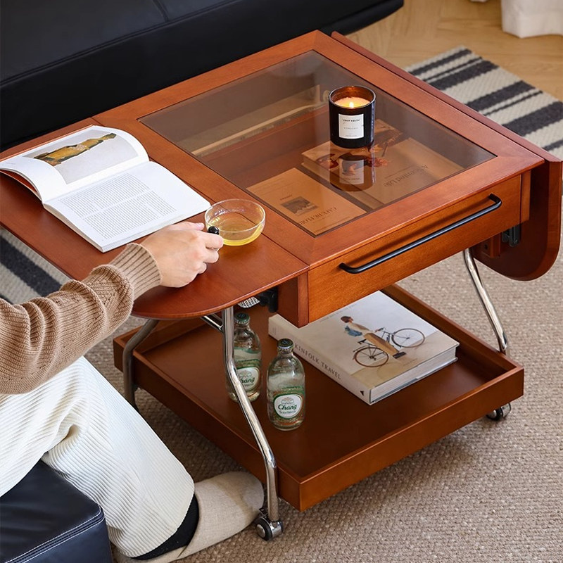 ツゲ材 キャスター付き折りたたみテーブル | 多機能で省スペース ツゲ