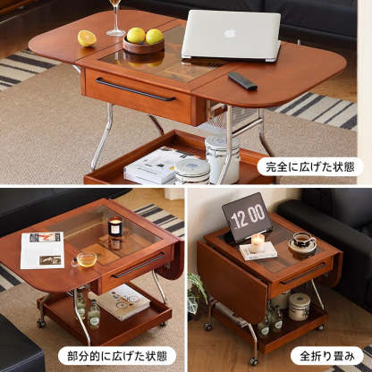 キャスター付き折りテーブル ツゲ材 キャスター付き折りたたみテーブル | 多機能で省スペース ツゲ