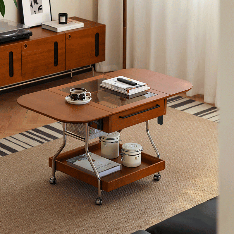 ツゲ材 キャスター付き折りたたみテーブル