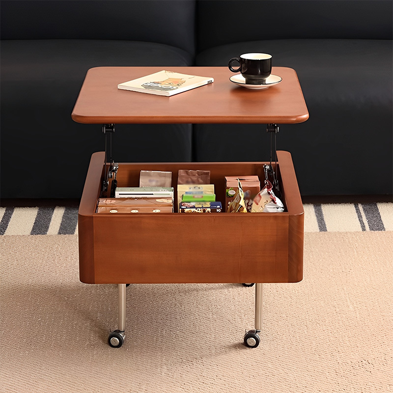 ツゲ材 天板昇降式ソファサイドテーブル