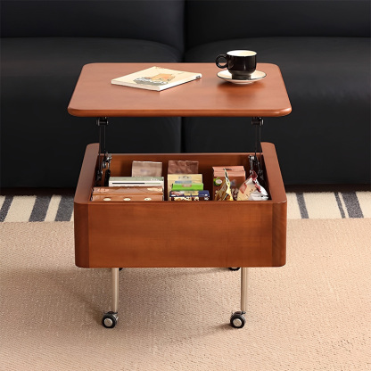 ツゲ材 天板昇降式ソファサイドテーブル