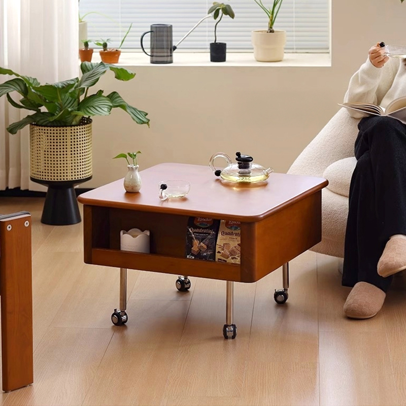 ツゲ材 天板昇降式ソファサイドテーブル