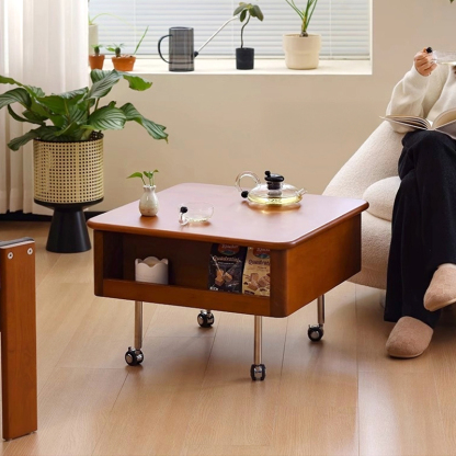 ツゲ材 天板昇降式ソファサイドテーブル