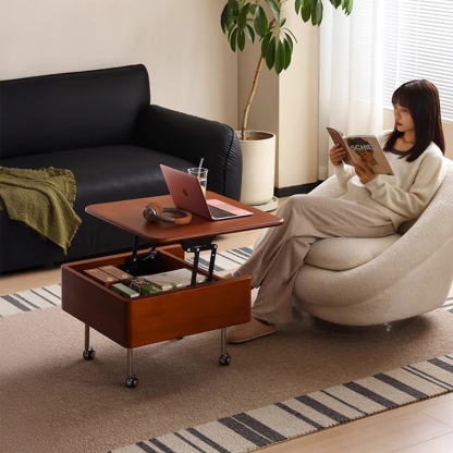 ツゲ材 天板昇降式ソファサイドテーブル