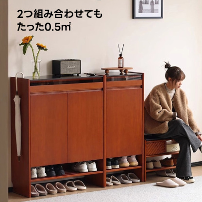ツゲ材 クラシックウッドシューズキャビネット