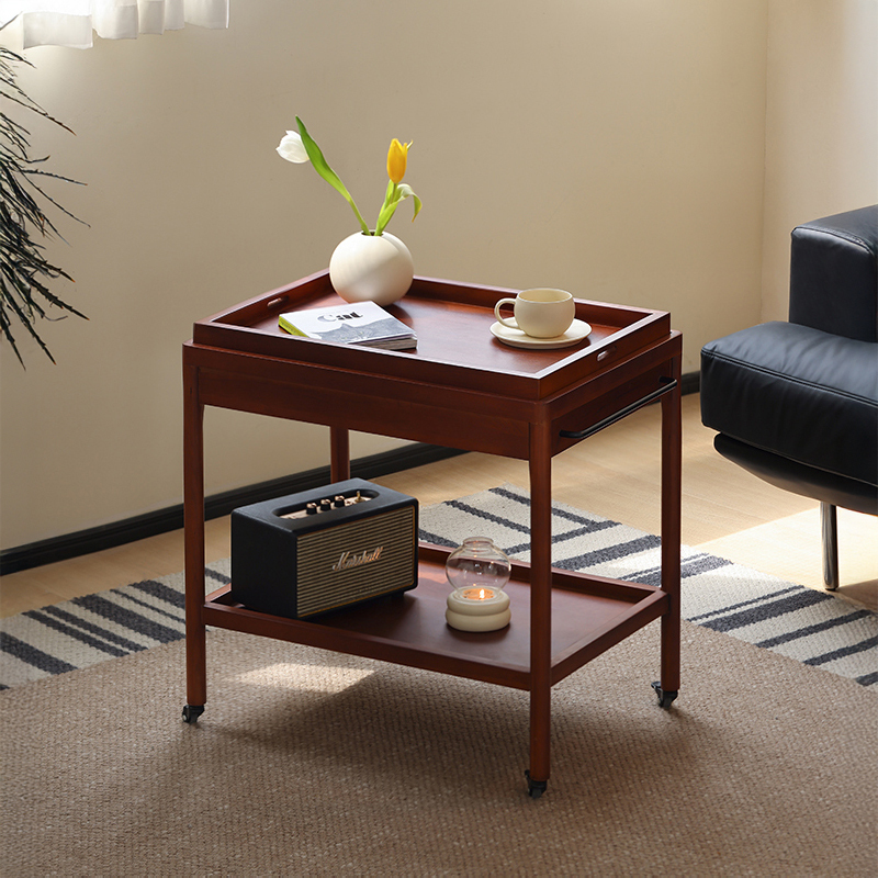 ツゲ材 キャスター付き木製レトロワゴン