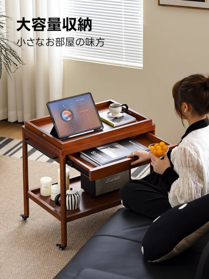 ツゲ材 キャスター付き木製レトロワゴン | ヴィンテージの味わいに多