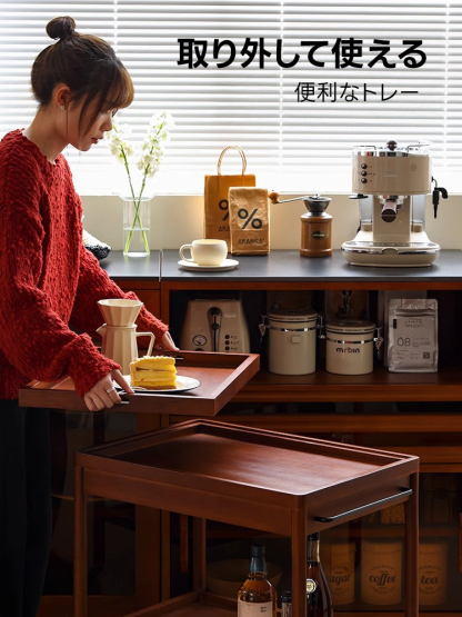 ツゲ材 キャスター付き木製レトロワゴン