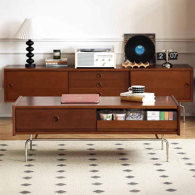 ツゲ材 レトロモダン引き出しティーテーブル